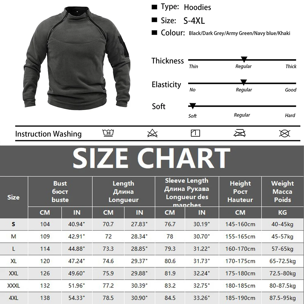 Taktische Herren-Kapuzenpullover Militärpullover Langärmelig Reißverschluss Sweatshirts Stehkragen Outdoor 2