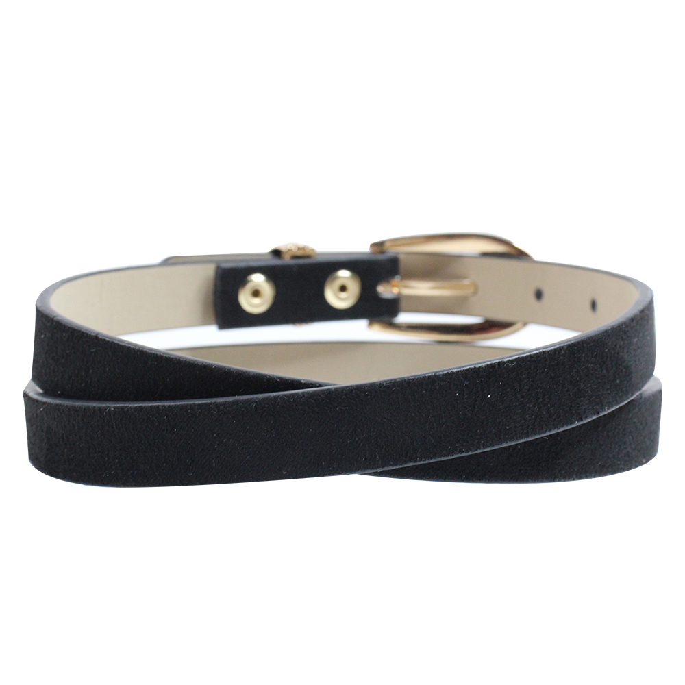 Black Suede PU Leather Skinny Belt With Color 2