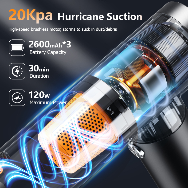 120W Cordless Car Vacuum Cleaner 20000Pa Strong Suction 2