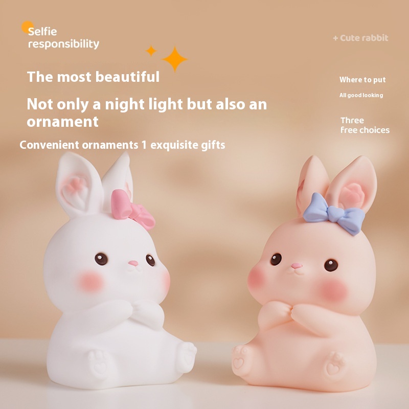 Cute Rabbit Nightlight Rechargeable Children Cartoon Pat Silicone