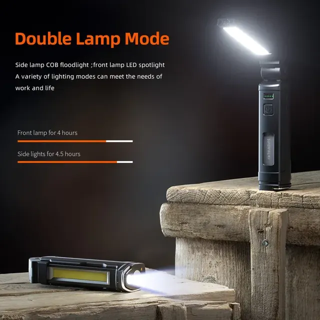SUPERFIRE Arbeitsleuchte LED + COB-Taschenlampe Wiederaufladbare Batterie-Taschenlampe für 2