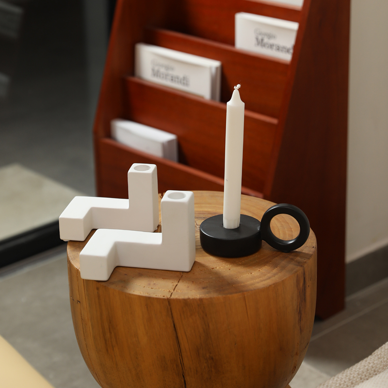 Irregular Black White Ceramic Candlestick Holder 4