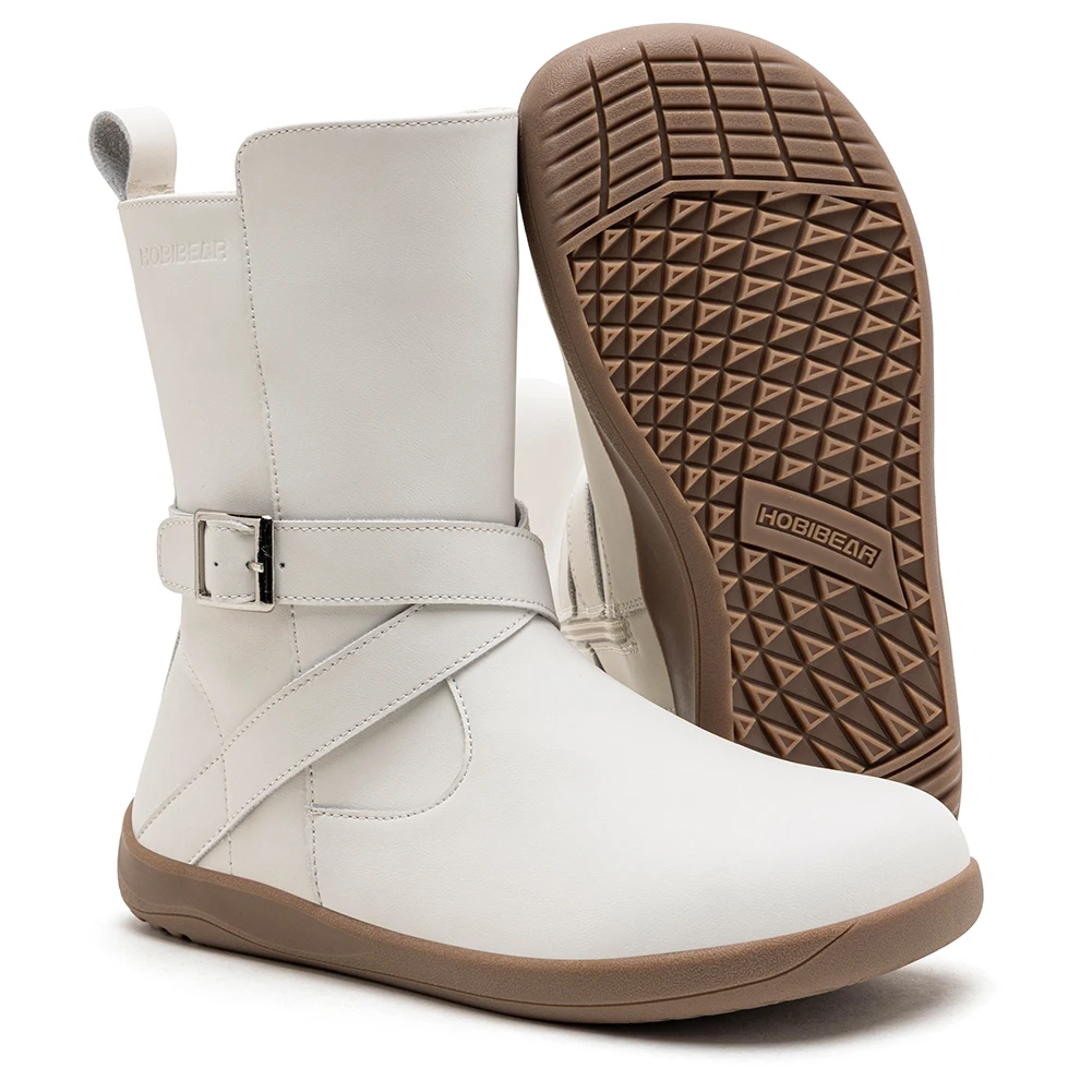 HOBIBEAR Weit Geschnittene Barfußstiefel für Damen Kunstleder Mittelhohe