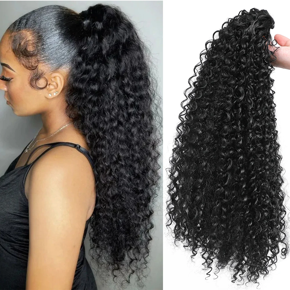 Langer Lockiger Pferdeschwanz zum Anstecken Afro-Puff Haarverlängerungen Flauschiges