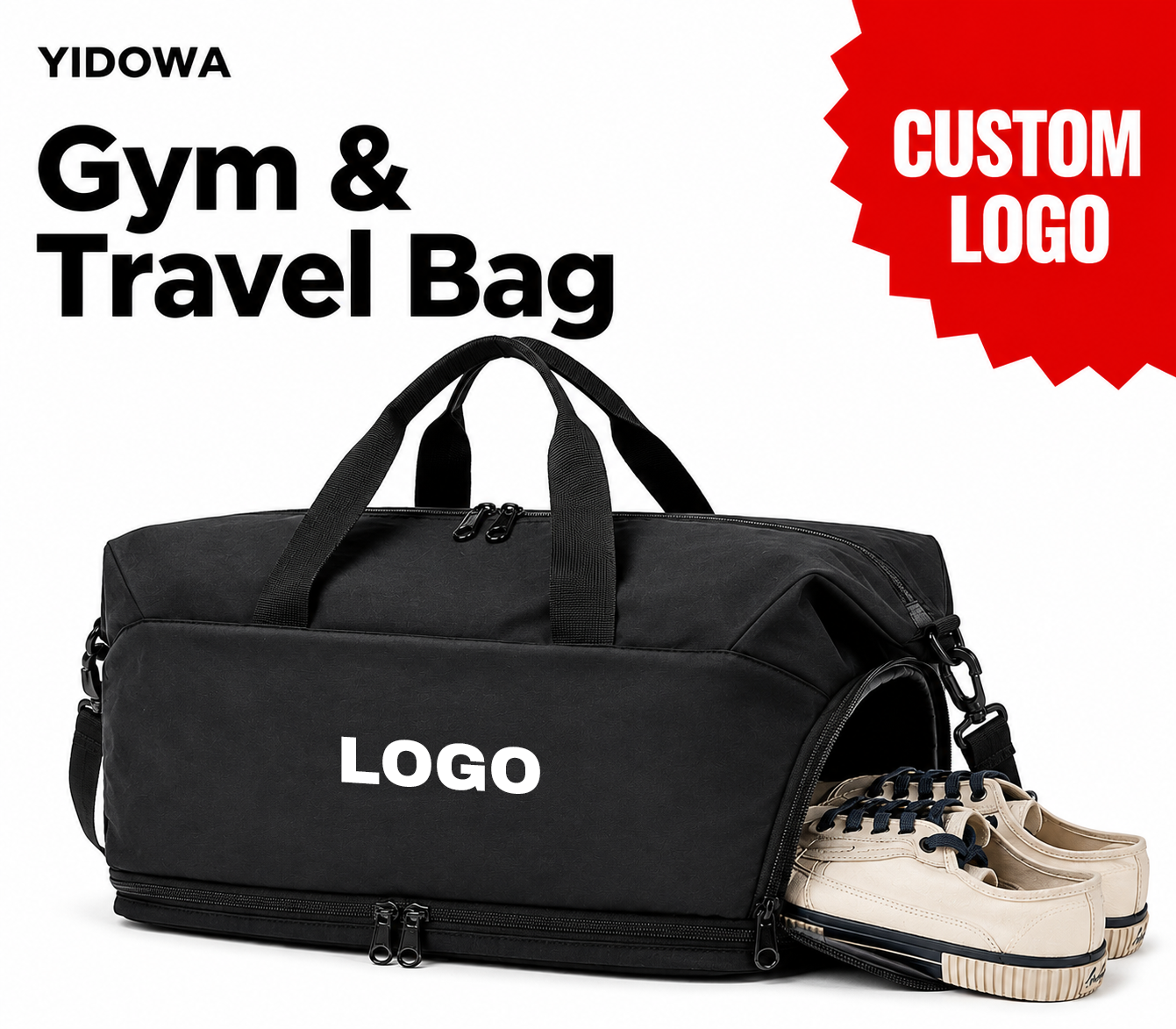 Waterproof Black Gym Bag with Shoe Compartment