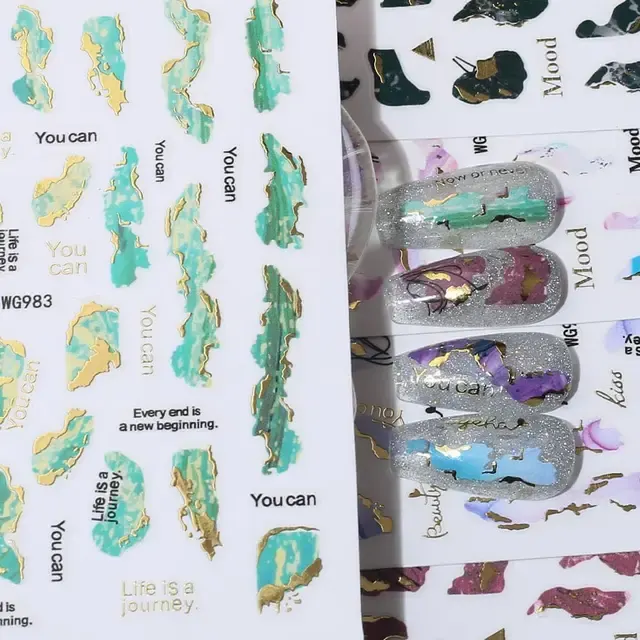 3D Bronzing Marble Nail Stickers 3