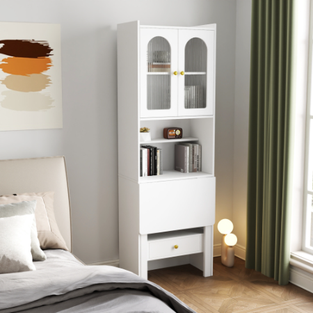 Fold-Out Convertible Writing Table Desk Cabinet With Shelf