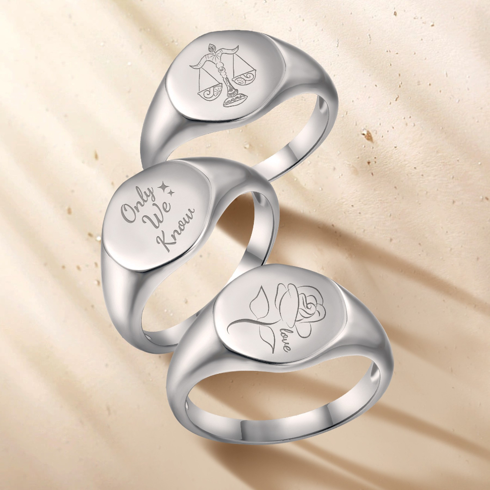 Unisex 925 Sterling Silver Engraved Signet Ring