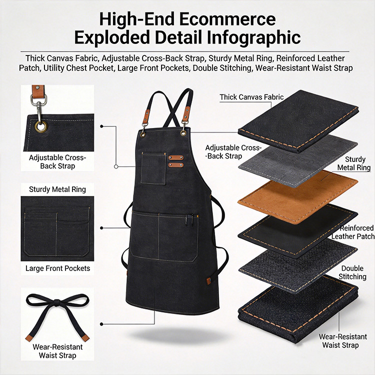 Canvas Chef Apron with Leather Straps 4