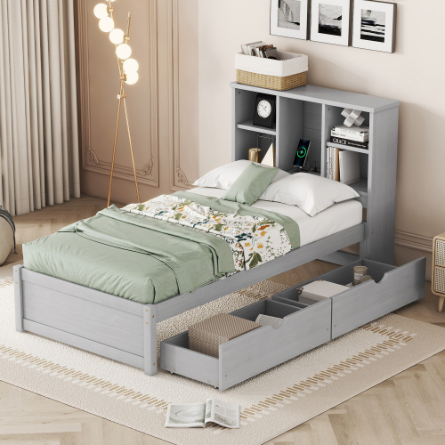 Modern Twin Size Bed Frame With Built-in USB