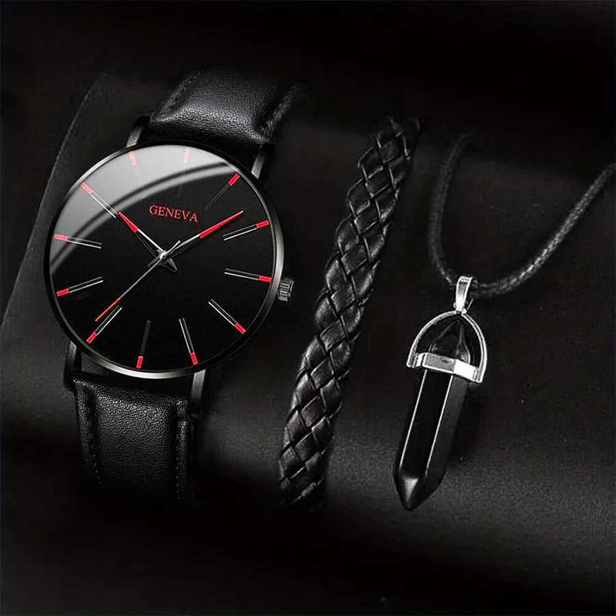 3 Teile Satz Männer Business Uhren Casual Leder 2