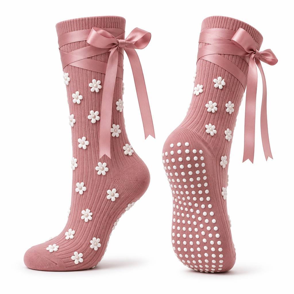 Personalized Ribbon Design Designer Socks Comfortable Pilate Crew