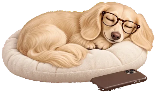 Rosi asleep with her glasses on her cushion